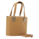 Salvatore Ferragamo Gancini Hand Bag Leather 2way Beige Silver Auth 197027-1