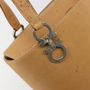 Salvatore Ferragamo Gancini Hand Bag Leather 2way Beige Silver Auth 197027-16