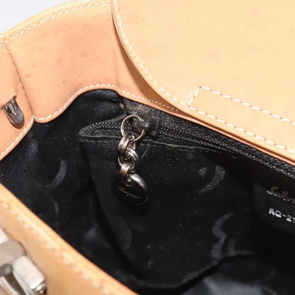 Salvatore Ferragamo Gancini Hand Bag Leather 2way Beige Silver Auth 197027