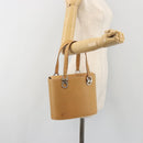 Salvatore Ferragamo Gancini Hand Bag Leather 2way Beige Silver Auth 197027-25