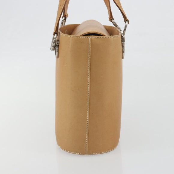Salvatore Ferragamo Gancini Hand Bag Leather 2way Beige Silver Auth 197027