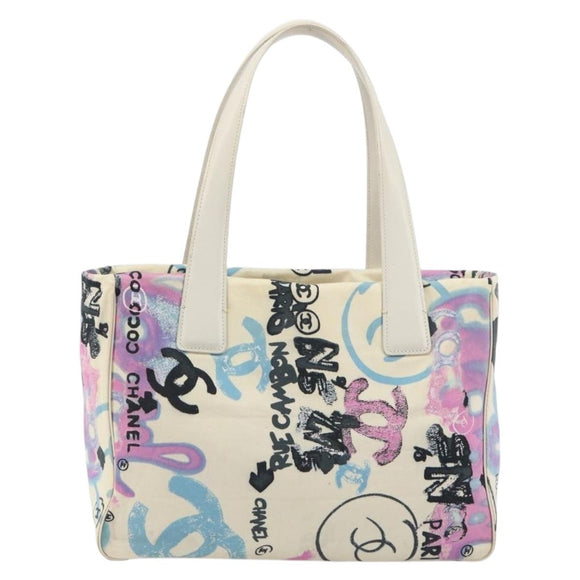CHANEL New Travel Line Hawaii Limited Tote Bag Nylon White Silver CC Auth 197028