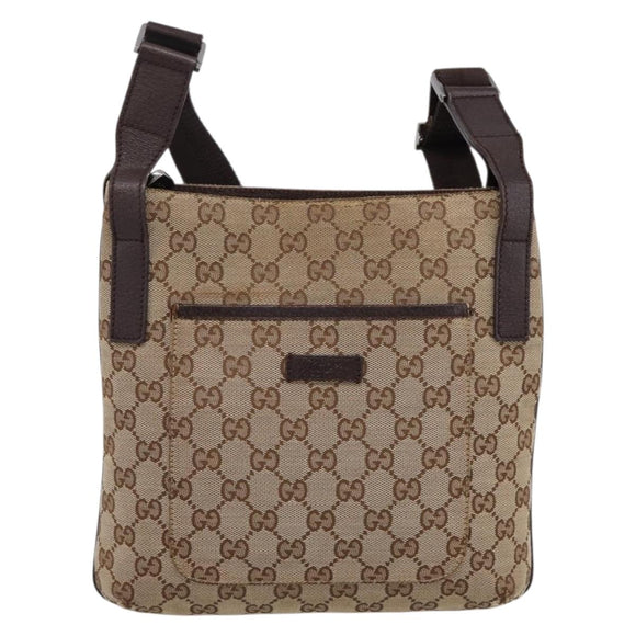 GUCCI GG Canvas Shoulder Bag Beige Silver 122793 Auth 197038