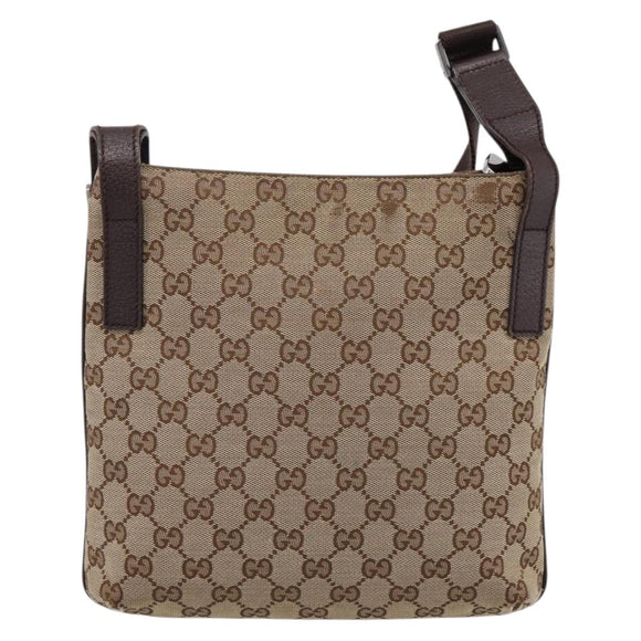 GUCCI GG Canvas Shoulder Bag Beige Silver 122793 Auth 197038