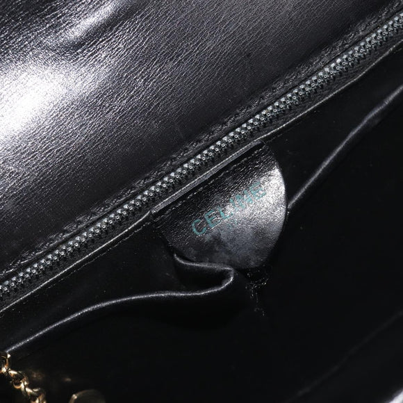 CELINE Hand Bag Leather Black Gold Auth 197040
