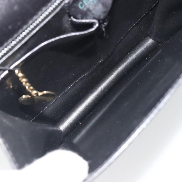 CELINE Hand Bag Leather Black Gold Auth 197040