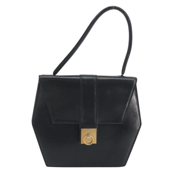 CELINE Hand Bag Leather Black Gold Auth 197040