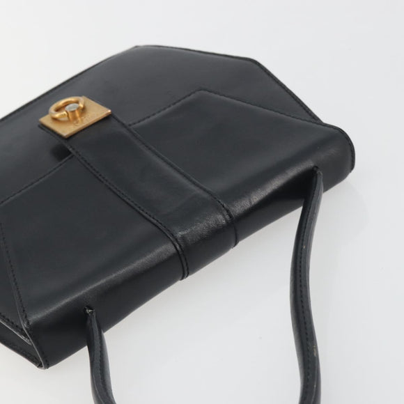CELINE Hand Bag Leather Black Gold Auth 197040