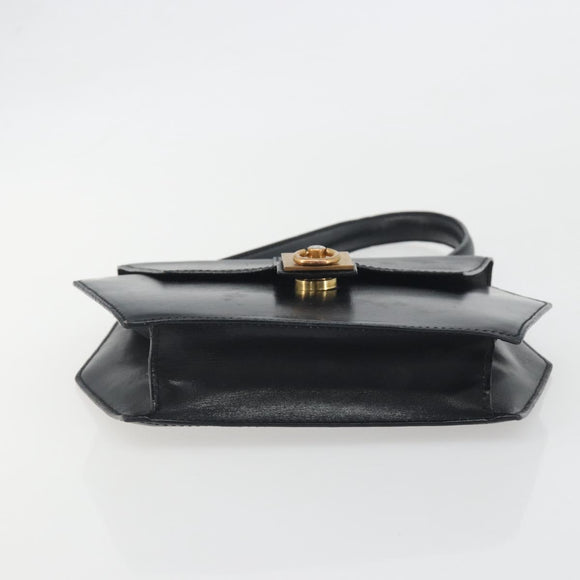 CELINE Hand Bag Leather Black Gold Auth 197040