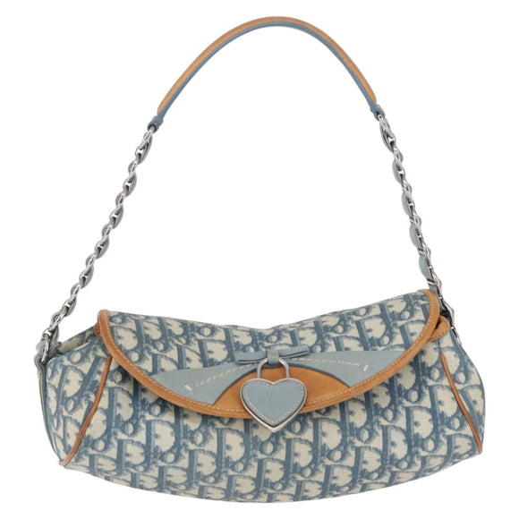Christian Dior Trotter Canvas Romantic Chain Bag PVC Blue Silver Auth 197045SAM