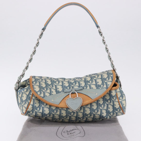 Christian Dior Trotter Canvas Romantic Chain Bag PVC Blue Silver Auth 197045SAM