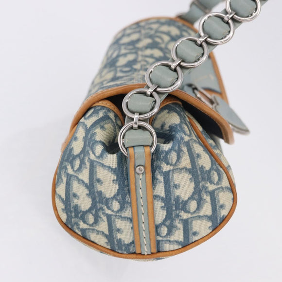 Christian Dior Trotter Canvas Romantic Chain Bag PVC Blue Silver Auth 197045SAM