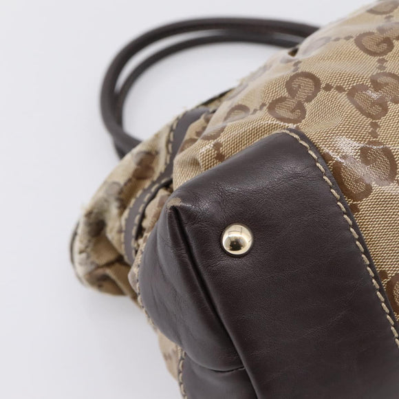 GUCCI GG Canvas GG crystal Hand Bag Coated Canvas Beige Gold 223964 Auth 197056