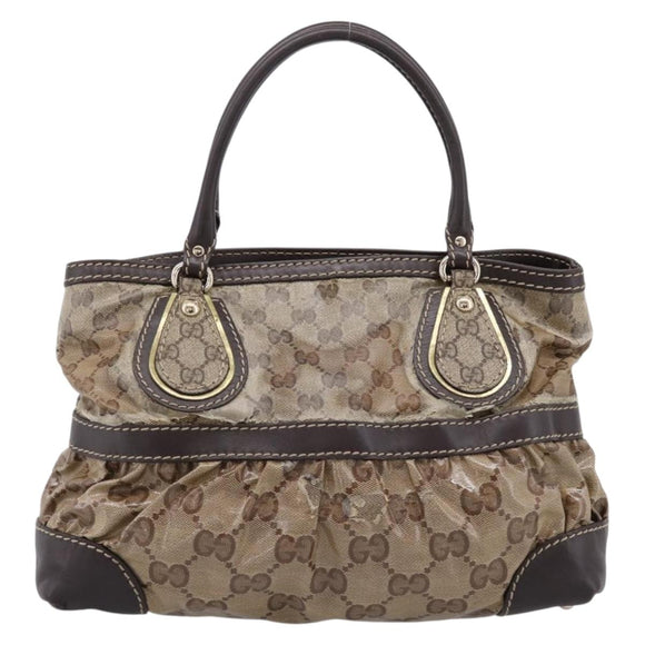 GUCCI GG Canvas GG crystal Hand Bag Coated Canvas Beige Gold 223964 Auth 197056