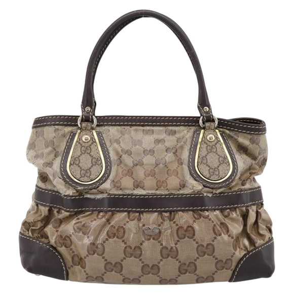 GUCCI GG Canvas GG crystal Hand Bag Coated Canvas Beige Gold 223964 Auth 197056