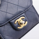 CHANEL Mini Matelasse Chain Pearl Bag Goatskin Navy Gold CC Auth 197060SAM-14