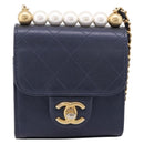 CHANEL Mini Matelasse Chain Pearl Bag Goatskin Navy Gold CC Auth 197060SAM-2