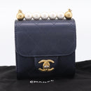 CHANEL Mini Matelasse Chain Pearl Bag Goatskin Navy Gold CC Auth 197060SAM-24