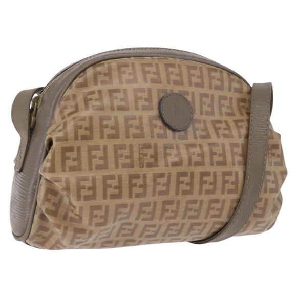 FENDI Zucchino Canvas Shoulder Bag PVC Beige Auth 197102