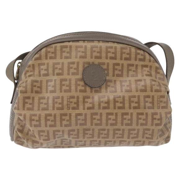 FENDI Zucchino Canvas Shoulder Bag PVC Beige Auth 197102