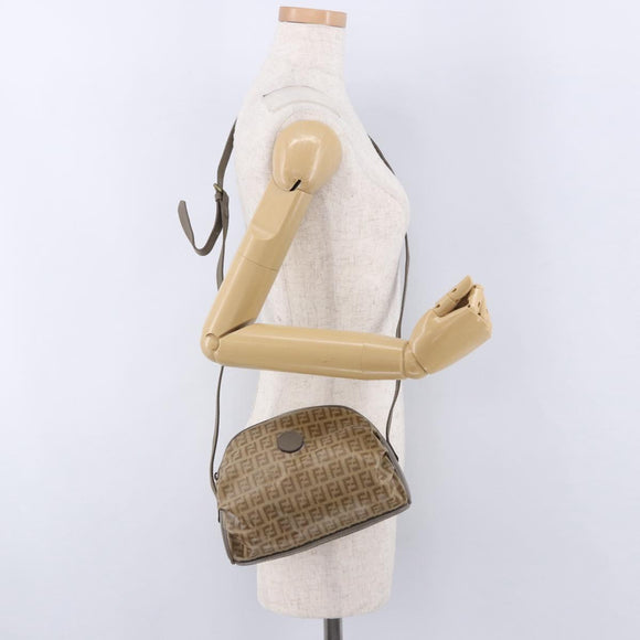FENDI Zucchino Canvas Shoulder Bag PVC Beige Auth 197102