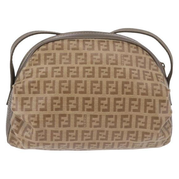 FENDI Zucchino Canvas Shoulder Bag PVC Beige Auth 197102
