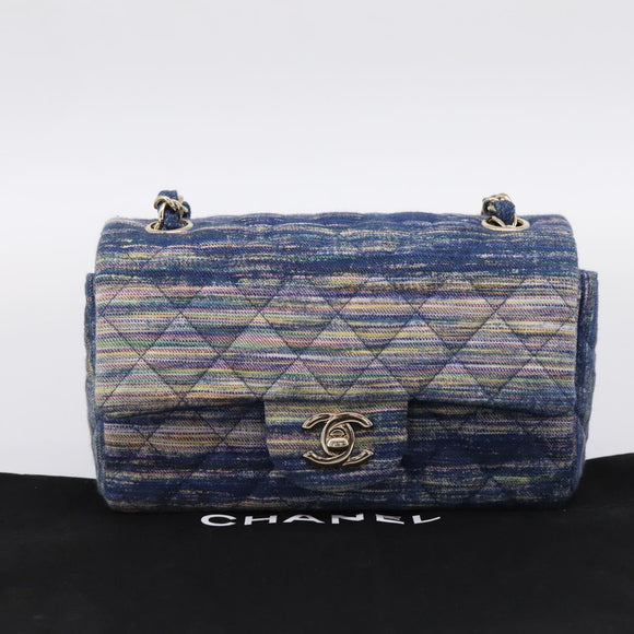 CHANEL Matelasse 20 Chain Shoulder Bag Denim Navy Gold CC Auth 197103SM