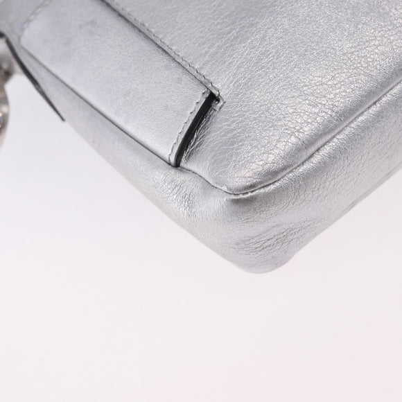 FENDI Zucca Canvas Mamma Baguette Shoulder Bag Leather Silver Auth 197105SAM