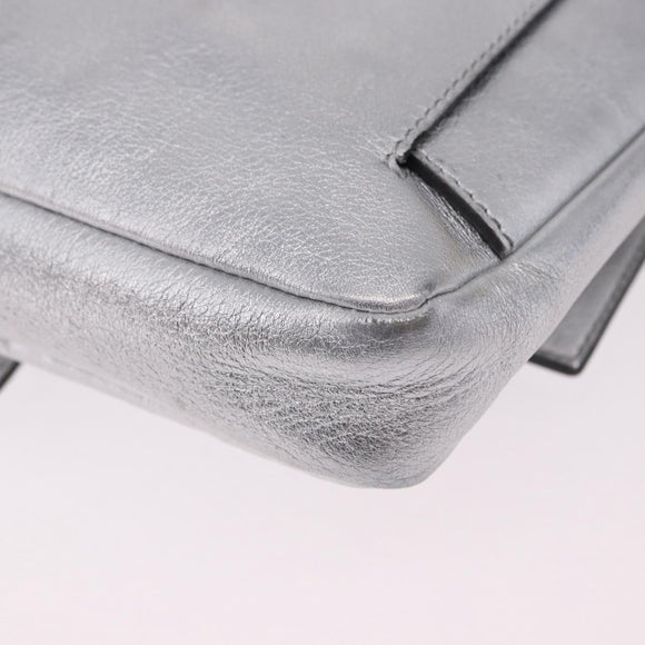 FENDI Zucca Canvas Mamma Baguette Shoulder Bag Leather Silver Auth 197105SAM