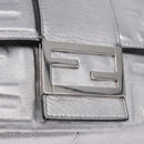 FENDI Zucca Canvas Mamma Baguette Shoulder Bag Leather Silver Auth 197105SAM-19