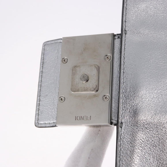FENDI Zucca Canvas Mamma Baguette Shoulder Bag Leather Silver Auth 197105SAM
