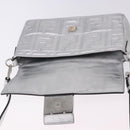 FENDI Zucca Canvas Mamma Baguette Shoulder Bag Leather Silver Auth 197105SAM-20