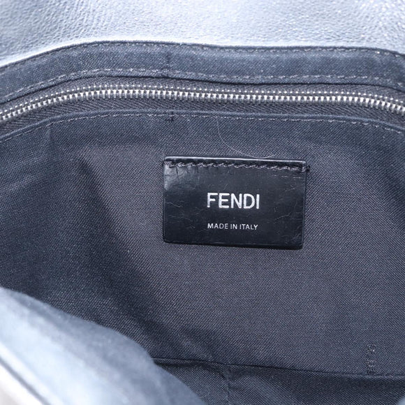 FENDI Zucca Canvas Mamma Baguette Shoulder Bag Leather Silver Auth 197105SAM