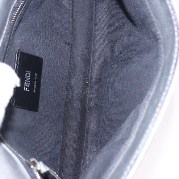FENDI Zucca Canvas Mamma Baguette Shoulder Bag Leather Silver Auth 197105SAM