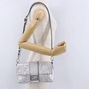 FENDI Zucca Canvas Mamma Baguette Shoulder Bag Leather Silver Auth 197105SAM-26