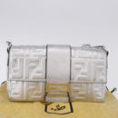 FENDI Zucca Canvas Mamma Baguette Shoulder Bag Leather Silver Auth 197105SAM-12