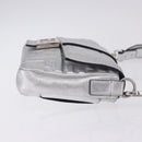 FENDI Zucca Canvas Mamma Baguette Shoulder Bag Leather Silver Auth 197105SAM-3