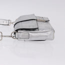 FENDI Zucca Canvas Mamma Baguette Shoulder Bag Leather Silver Auth 197105SAM-4