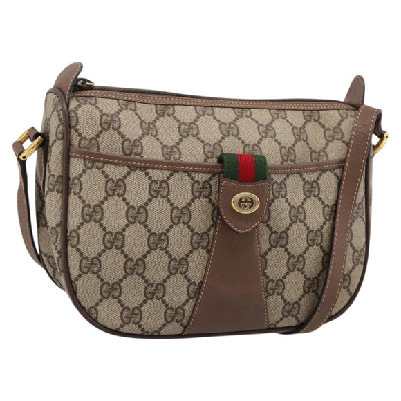 GUCCI GG Supreme Web Sherry Line Bag PVC Beige Gold 001 754 6177 Auth 197108