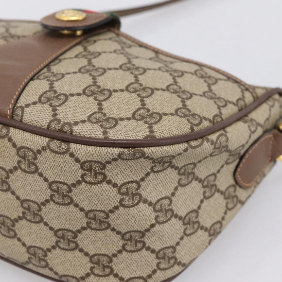 GUCCI GG Supreme Web Sherry Line Bag PVC Beige Gold 001 754 6177 Auth 197108