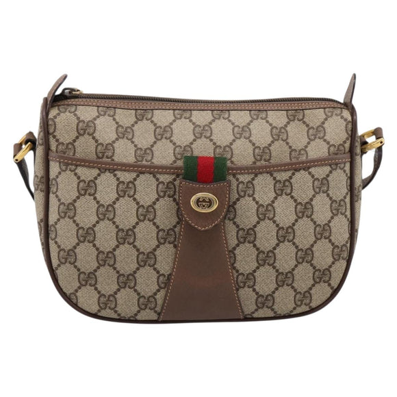 GUCCI GG Supreme Web Sherry Line Bag PVC Beige Gold 001 754 6177 Auth 197108