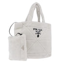 PRADA Tote Bag Fur White Silver Auth 197109SAM-1
