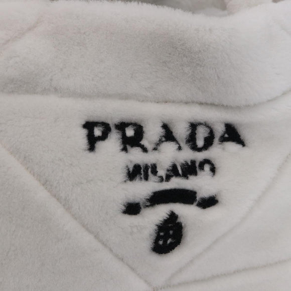 PRADA Tote Bag Fur White Silver Auth 197109SAM