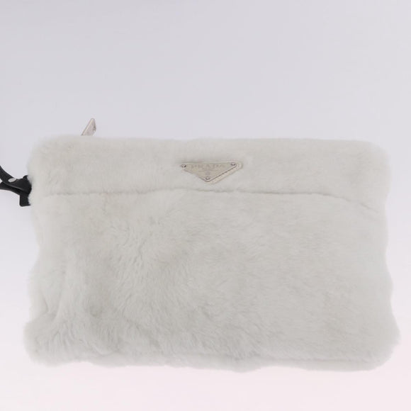 PRADA Tote Bag Fur White Silver Auth 197109SAM