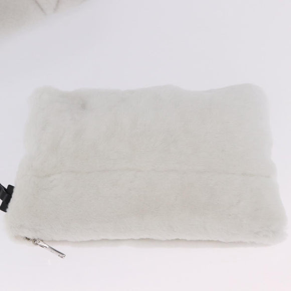 PRADA Tote Bag Fur White Silver Auth 197109SAM