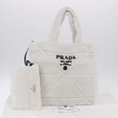 PRADA Tote Bag Fur White Silver Auth 197109SAM-25