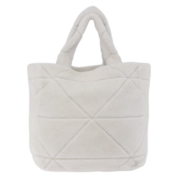 PRADA Tote Bag Fur White Silver Auth 197109SAM