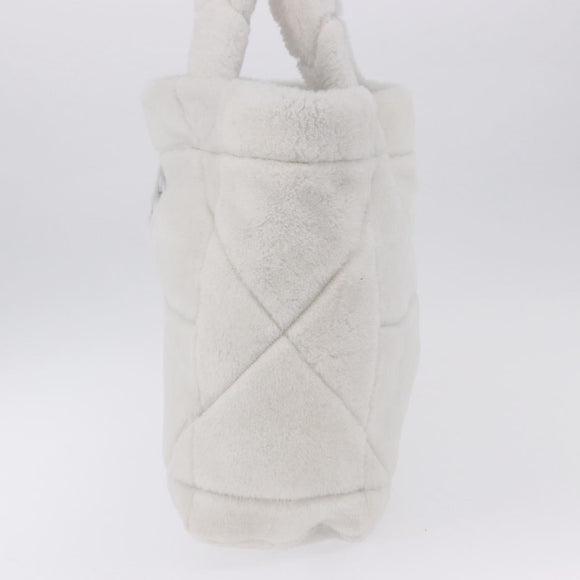 PRADA Tote Bag Fur White Silver Auth 197109SAM