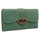 GUCCI Long Wallet Leather Green Gold Auth 197116A-1