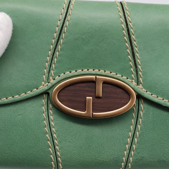 GUCCI Long Wallet Leather Green Gold Auth 197116A